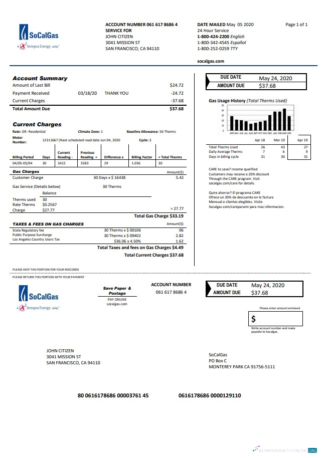 download download USA California SoCal Gas utility bill template in Word and PDF format PDF template PDF template